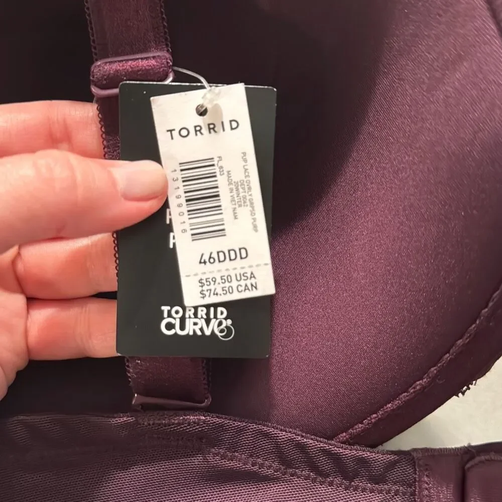 Torrid Push-Up Bra Plunge Lace Grape Purple 46DDD NWT